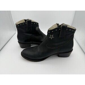 Mr. Wolf Ankle Boots Womens 7.5 Black Leather Bootie Low Cowboy Western Country